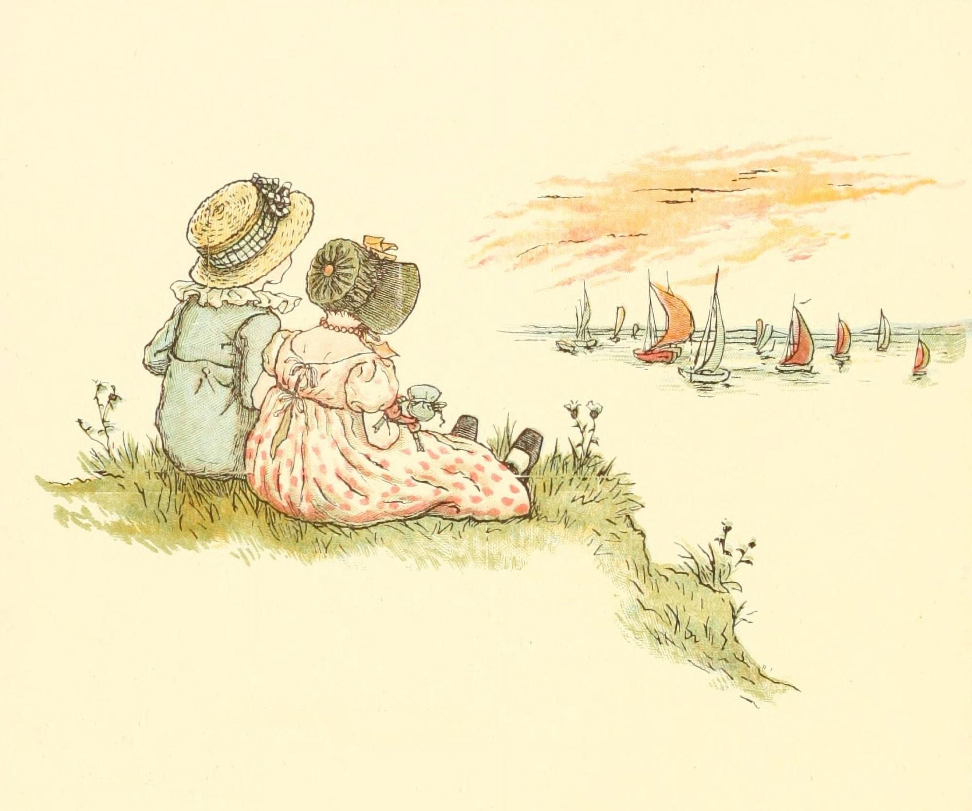 Marigold Garden 1900 Watching the world go by Canvas Art - Kate Greenaway (18 x 24)