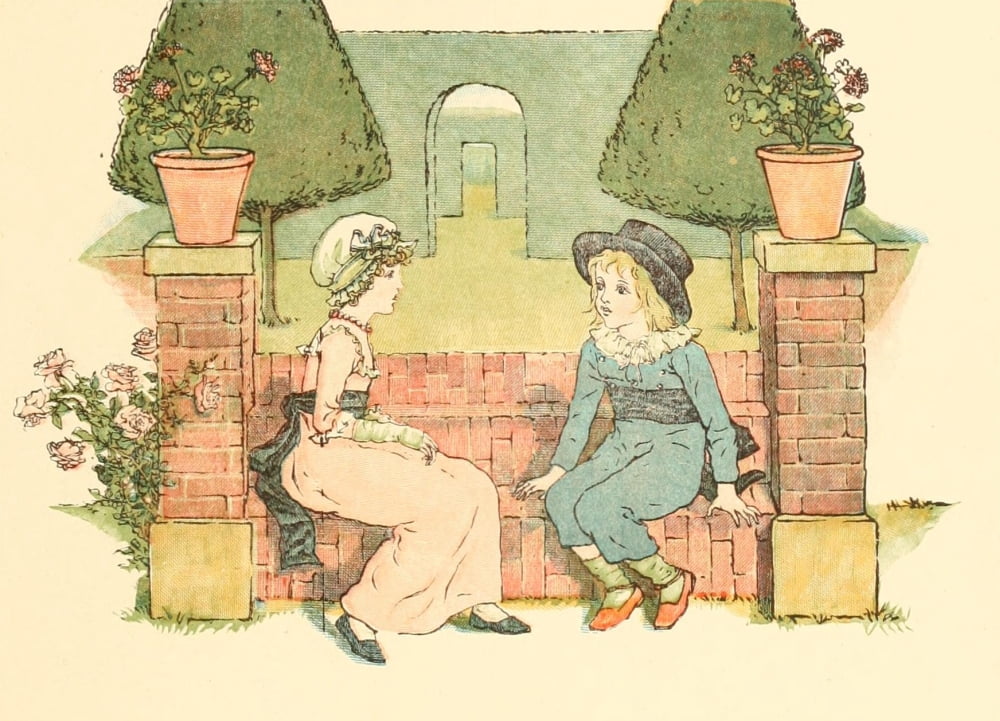 Marigold Garden 1900 Wishing bench Canvas Art - Kate Greenaway (24 x 36)