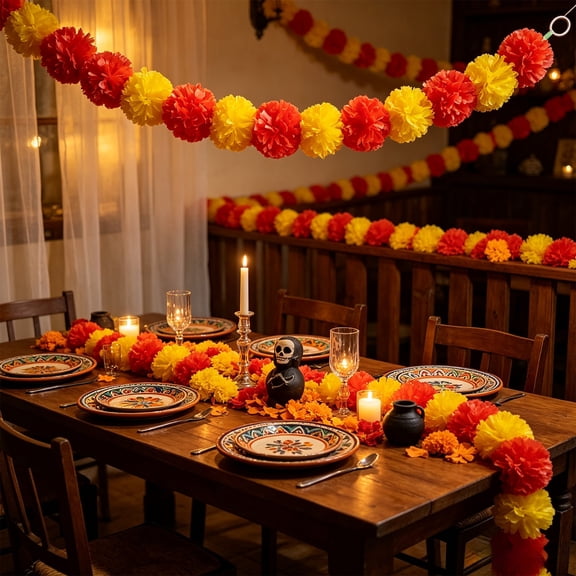 Marigold Garland, Day of the Dead Decorations, Diwali Decor, 59 in Artificial Flower Garland, Hanging Floral Decor for Party, Home, Doorway, Indoor Outdoor