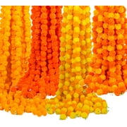 Marigold Garland for Decoration,pcs-5 ft Long Orange Artificial Marigold Flowers Garland Wedding Parties Diwali Indian Décor for Pooja Theme Home Day of The Dead Altar Dia de Muertos ofrendas Decor