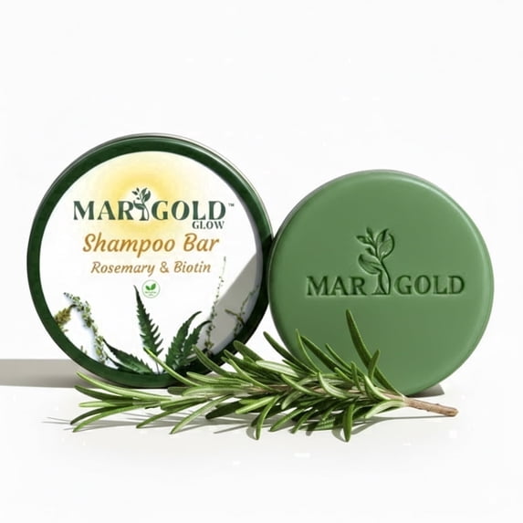 Marigold Glow Rosemary Shampoo Bar for Hair Growth – Biotin, Castor Oil, Natural Vegan, Sulfate Free Solid Shampoo, Deep Clean for Oily Roots, 90g