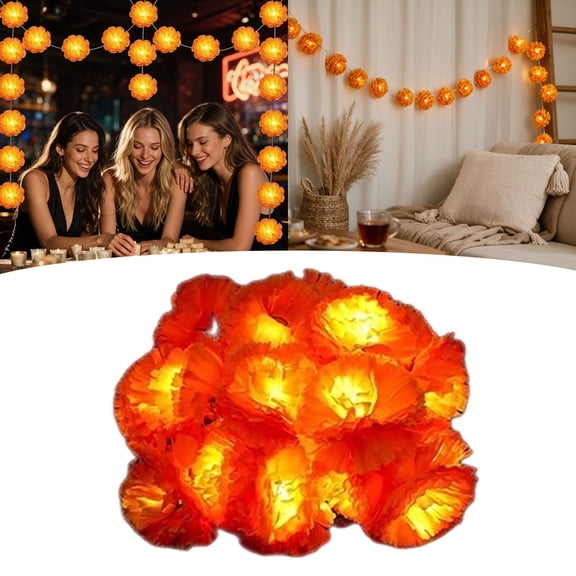 Marigold Led String Lights, 20 Led Artificial Flower Light Strand For Halloween, Altar And Porch Decor Utility
