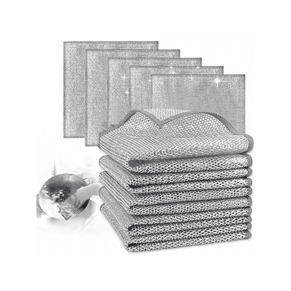 Marigold & Main Non-Scratch Steel Wire Dish Cloths, Quick Drying Wet & Dry Cleaning Rags, Multi-Purpose Kitchen Towels for Dishes, Cookware, Sinks and Stoves, 10-Pack