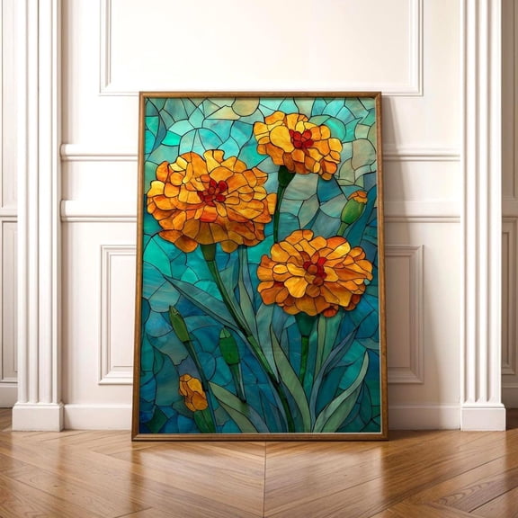 Marigold Stained Glass Mexican Folk Art Dia De Muertos Unframed Canvas 24x36in
