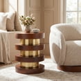 thumbnail image 1 of Marigot Side Table Walnut End Table, Modern Style, Mango Wood round shape tabletop, Iron, Indoor Living, 1 of 2