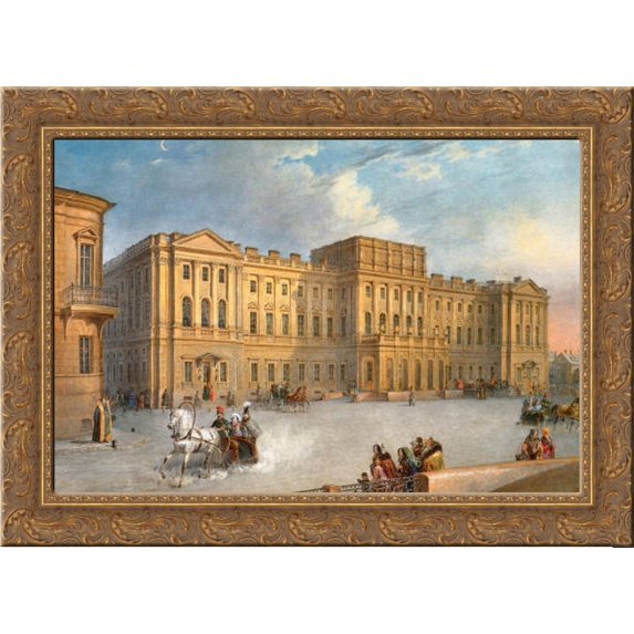 Mariinsky Palace as Seen from the Blue Bridge 24x18 Gold Ornate Wood Framed Canvas Art by Vasily Sadovnikov