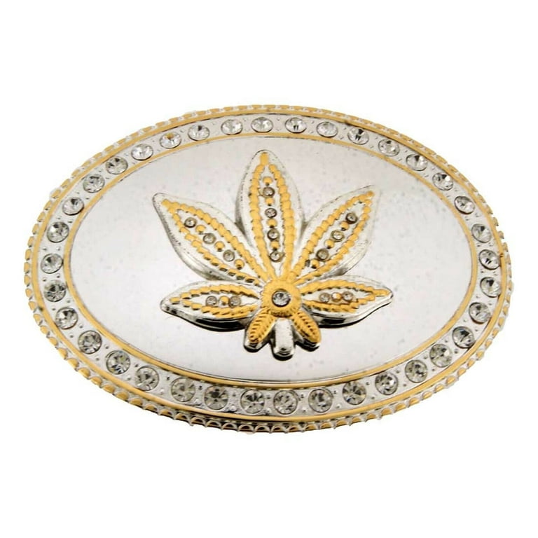 Marijuana Belt Buckle Leaf Gold Silver Rhinestones Bling  display picture 3