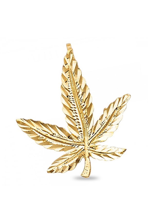 Marijuana Leaf Pendant Solid 14k Yellow Gold 420 Cannabis Pot Charm Diamond Cut Hip Hop 20 x 19 mm