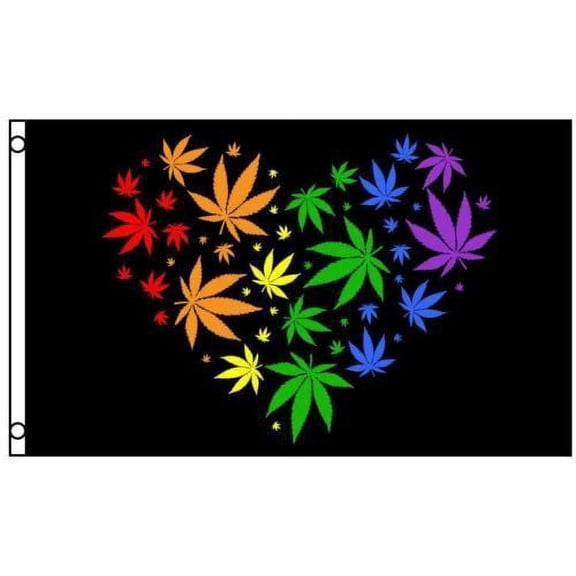 Marijuana Leaf Rainbow Love Heart Polyester 3x5 Foot Flag Pot Banner Weed Hippie