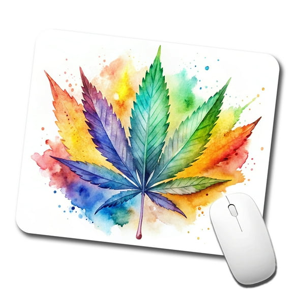Marijuana Leaf Rainbow Watercolor Mouse Pad Low Profile Gaming Mat