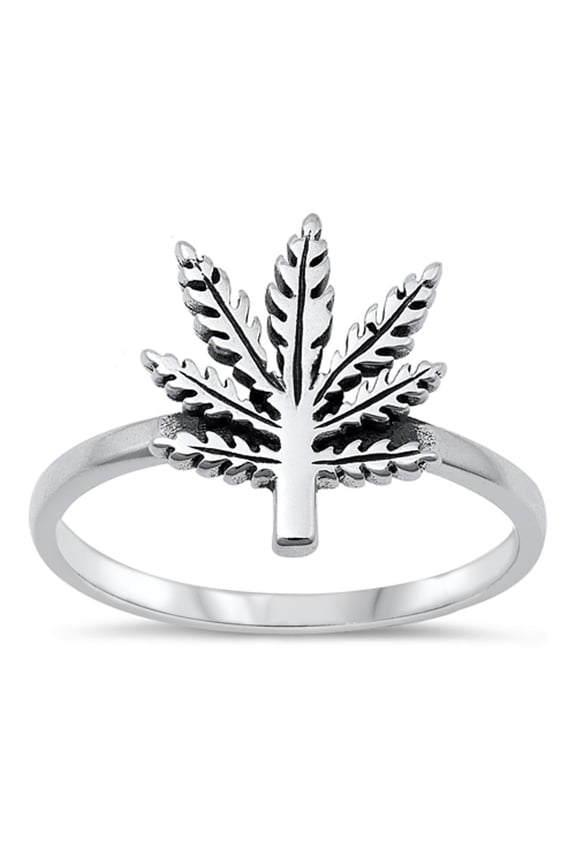 Marijuana Leaf Ring .925 Sterling Silver Cannabis Band Jewelry Female Male Unisex Size 6