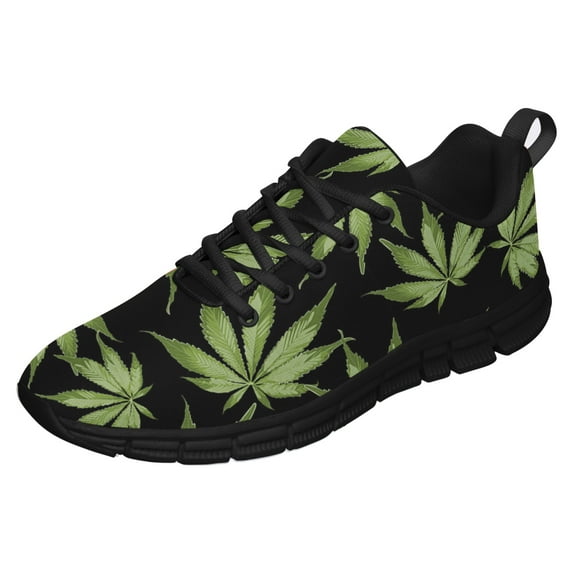 Marijuana Leaf Shoes for Men Women Running Sneakers Breathable Casual Sport Tennis Shoes Gift for Him Her Black Size 8