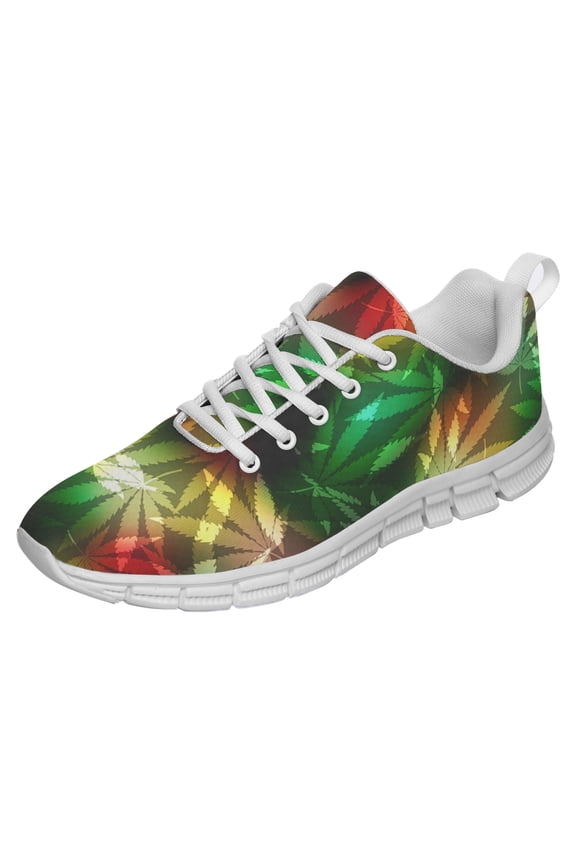 Marijuana Leaf Shoes for Men Women Running Sneakers Breathable Casual Sport Tennis Shoes Gift for Him Her White Size 4