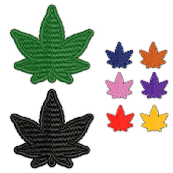 Marijuana Leaf Solid Applique Embroidered Iron-On Patch - 2.5 Inch Small - Yellow