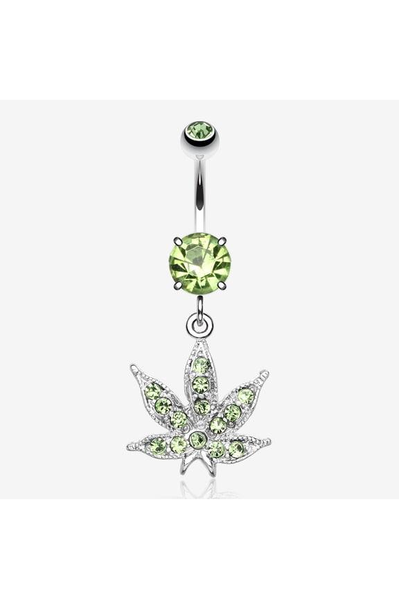 Marijuana Leaf Sparkle Belly Button Ring