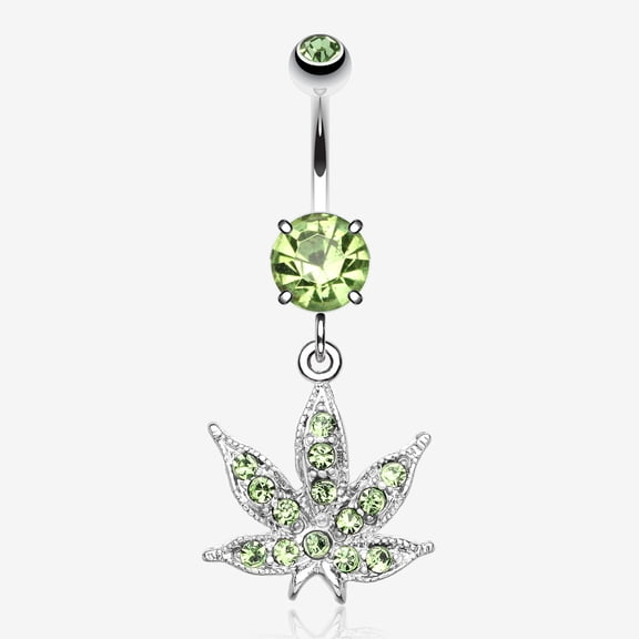 Marijuana Leaf Sparkle Belly Button Ring