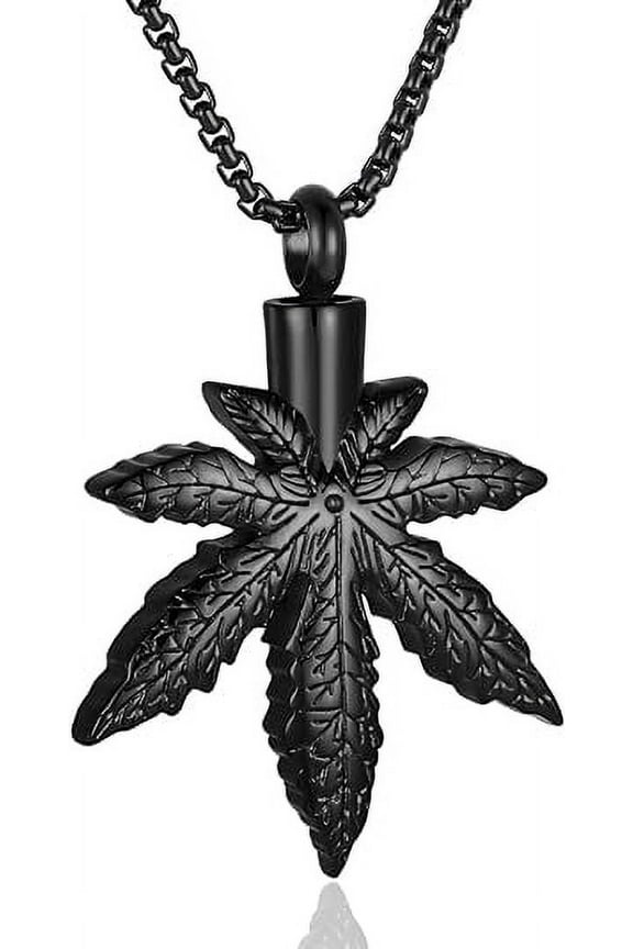 Marijuana Leaf Urn Necklace for Ashes for Men Women Adults Stainless Steel Maple Leaf Cremation Jewelry Urn Pendant