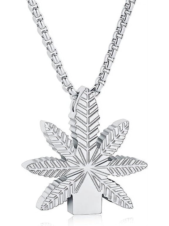 Stainless Steel Marijuana Leaves Urn Pendant Cremation Jewelry for Ashes Keepsake Memory Necklace