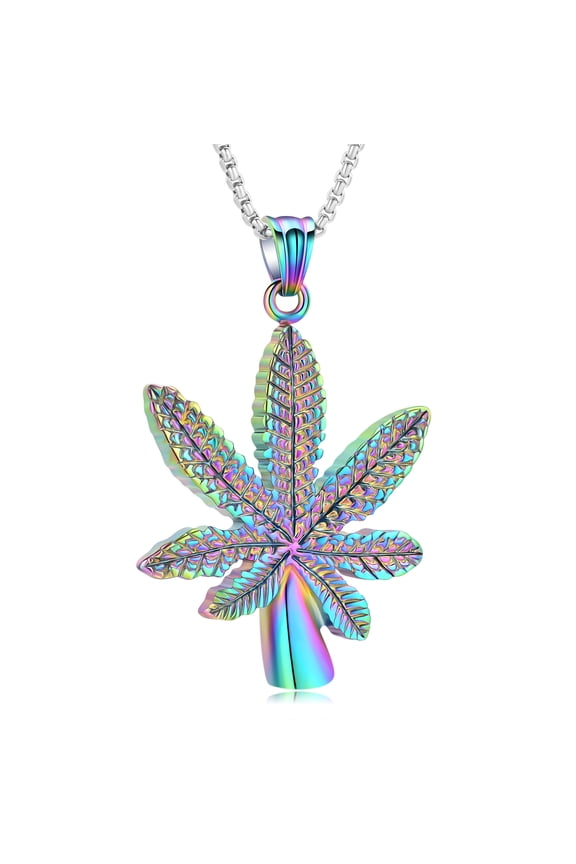 Marijuana Leaves Cremation Jewelry Pendant for Ashes Solid Stainless Steel Memorial Urn Necklace for Men Keepsake Holder Jewellery