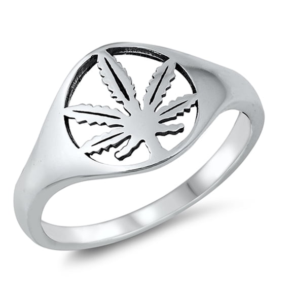 Marijuana Pot Cannabis Wholesale Ring .925 Sterling Silver Band Jewelry Female Male Unisex Size 4