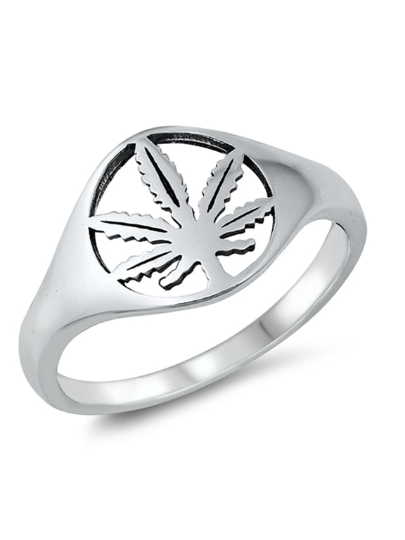 Marijuana Pot Cannabis Wholesale Ring .925 Sterling Silver Band Jewelry Female Male Unisex Size 5