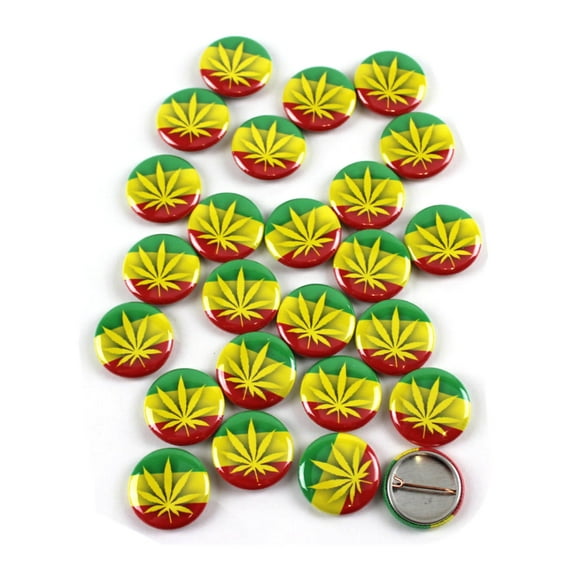 Marijuana Rasta Flag Pinback Buttons - 1 Inch Round - 25 Pack