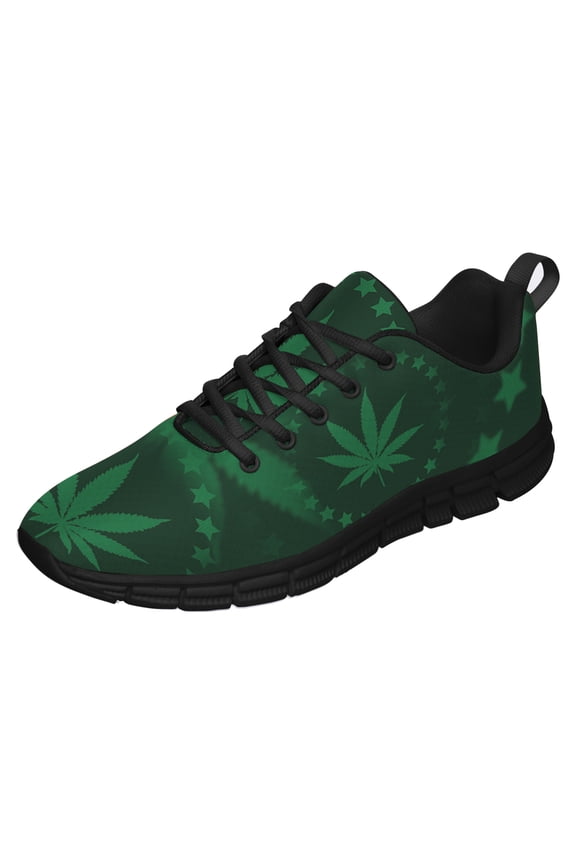 Marijuana Shoes For Men Women Pot Leaf 420 Weed Sneakers Cannabis Leaf Walking Running Tennis Shoes Black Size 7.5