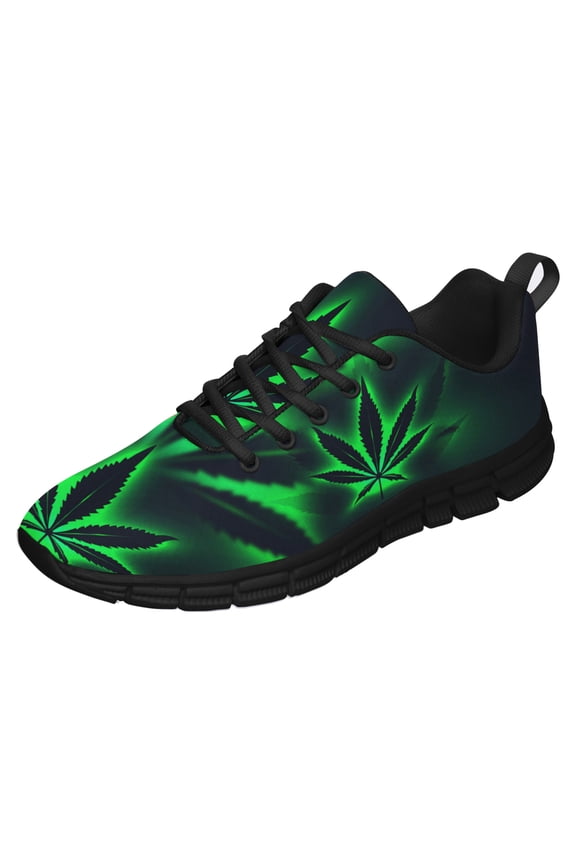 Marijuana Shoes For Men Women Pot Leaf 420 Weed Sneakers Cannabis Leaf Walking Running Tennis Shoes Black Size 8.5