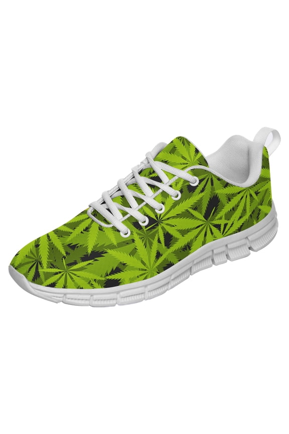 Marijuana Shoes for Men Women 420 Weed Running Sneakers Lightwieght Breathable Pot Leaf Tennis Shoes White Size 10