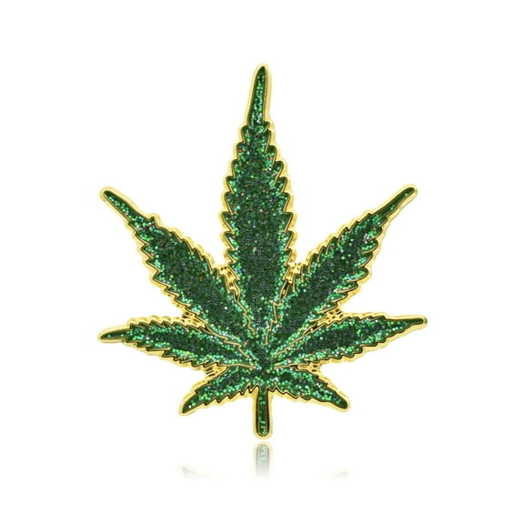 Marijuana Weed Leaf THC Glitter Enamel Lapel Pin