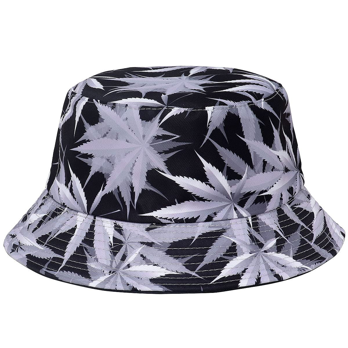 Marijuanas Leaf Pattern Designed Men Women Unisex Packable Foldable Summer  Travel Beach Outdoor Fishing Bucket Hat Black/Yellow 