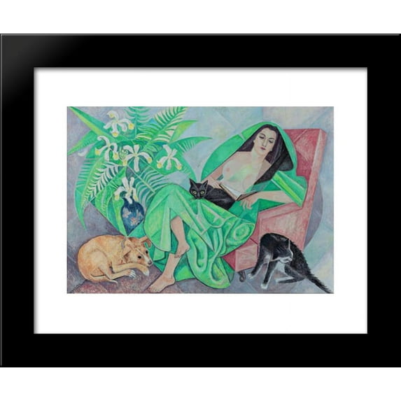 Marika with her dog and cats 20x24 Framed Art Print by Marevna, Marie Vorobieff