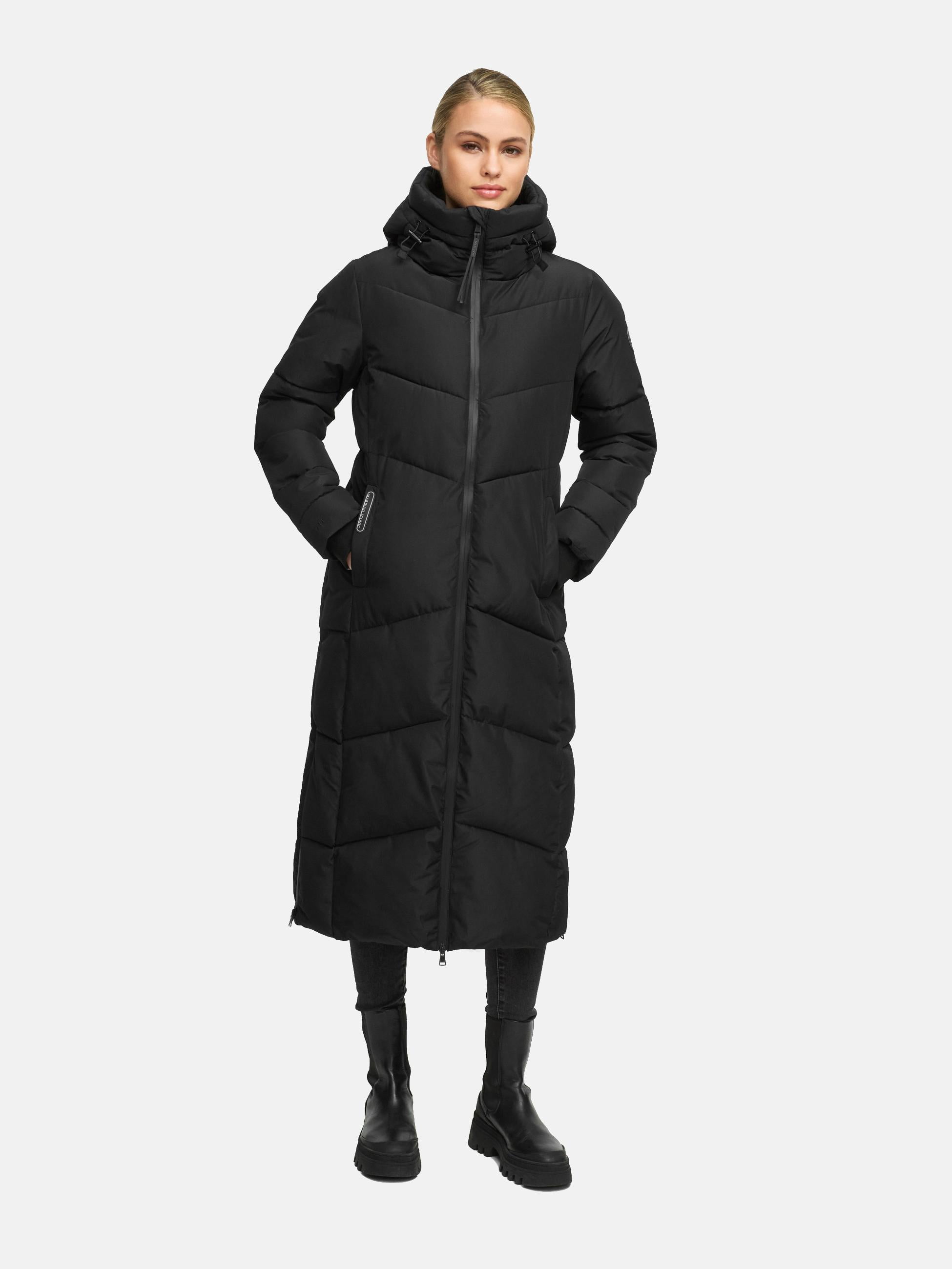 Marikoo Women's Extra-Long Quilted Puffer Winter Coat with Hood - Wind ...