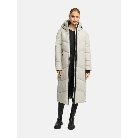 Marikoo Women's Extra-Long Quilted Puffer Winter Coat with Hood - Wind-Resistant - Firella XVI