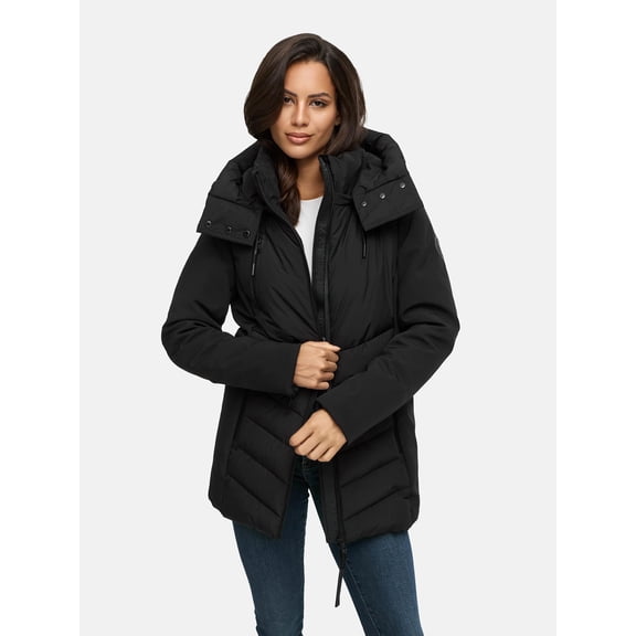 Marikoo Women's Hip-Covering Quilted Winter Jacket with Hood - Tailored Fit - Tivaa XVI