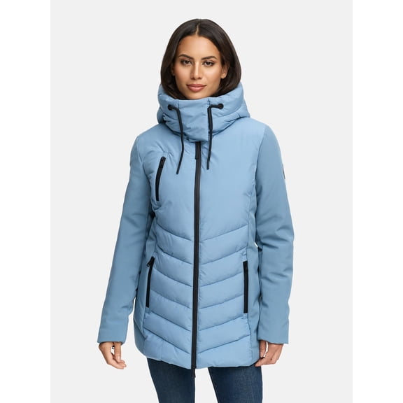 Marikoo Women's Hip-Covering Quilted Winter Jacket with Hood - Tailored Fit - Tivaa XVI