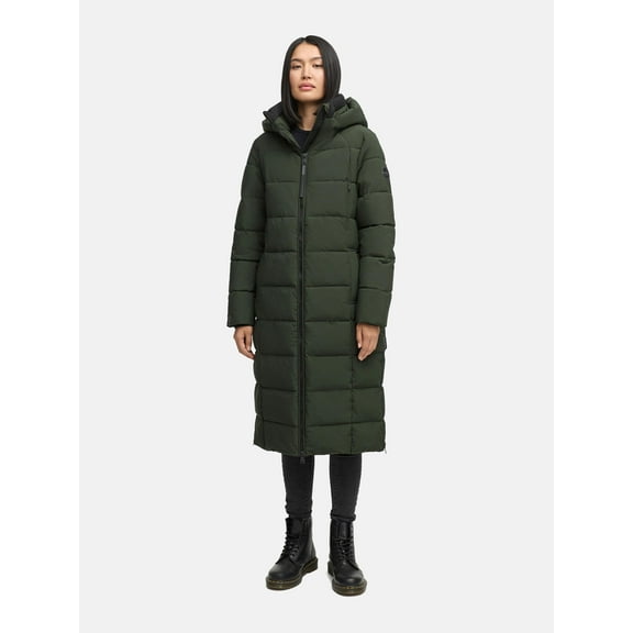 Marikoo Women's Knee-Length Quilted Puffer Winter Coat with Hood - Water-Repellent - Lanitaa XVI