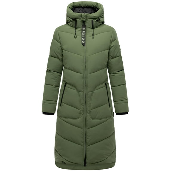 Marikoo Women's Knee-Length Quilted Winter Jacket with Hood - Benikoo
