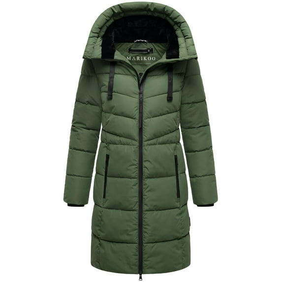 Marikoo Women's Warm Winter Coat with Hood - Quilted Thigh-Length Jacket - Natsukoo XVI