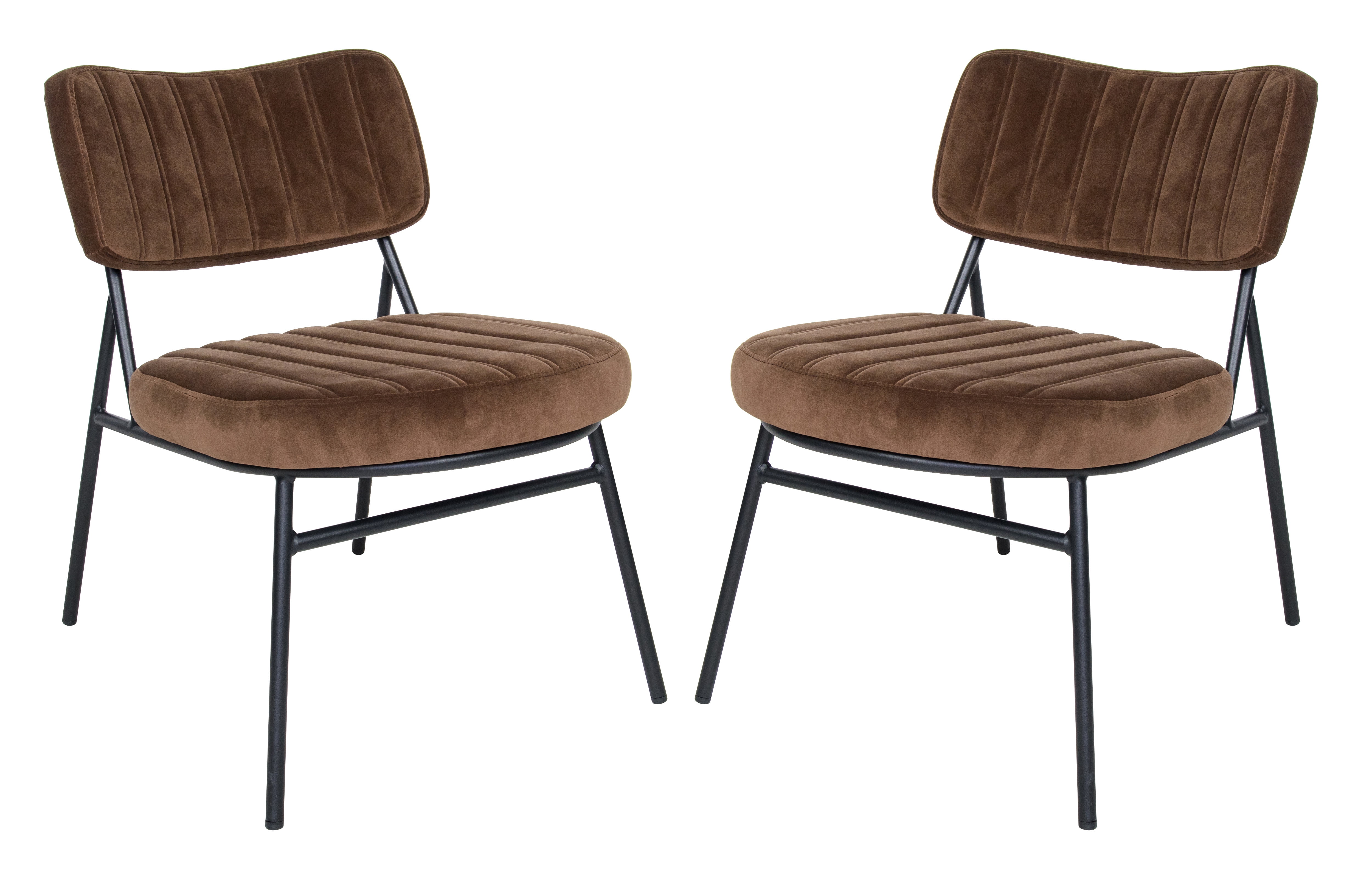 Coffee Brown Velvet and Wood Mid-Century Modern Accent Chair Set