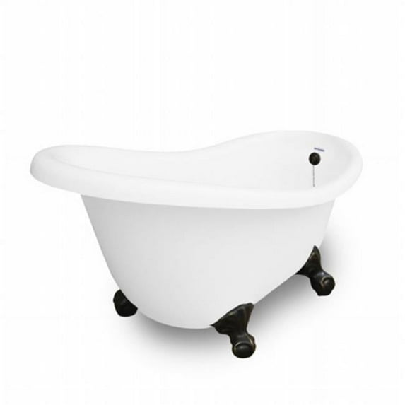 Marilyn 67 in. White Acrastone Tub & Drain, Old World Bronze Metal Finish, Small