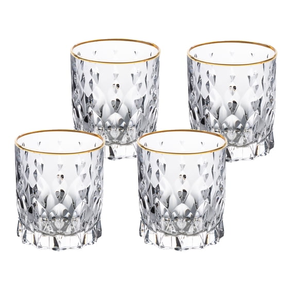 Marilyn Gold Double Old Fashion Tumblers Set of 4 - 18K Gold Rim Crystal Whiskey Glasses