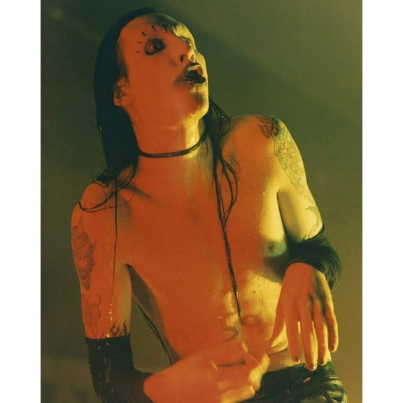 Marilyn Manson bare chested pose in concert 24x36 Movie Poster HD Aluminum Wall Art
