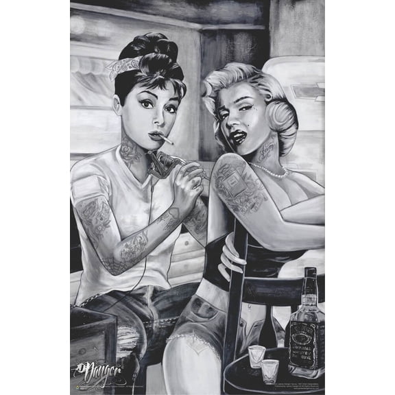 Marilyn Monroe & Audrey Hepburn Tattoo Scene by James Danger Harvey Mini Poster - Laminated 11.5" x 17.5"