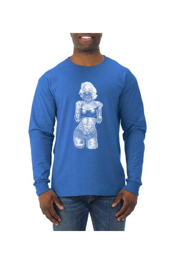 Marilyn Monroe Bandana Tattoo Pop Culture Mens Long Sleeve Shirt, Royal, Small