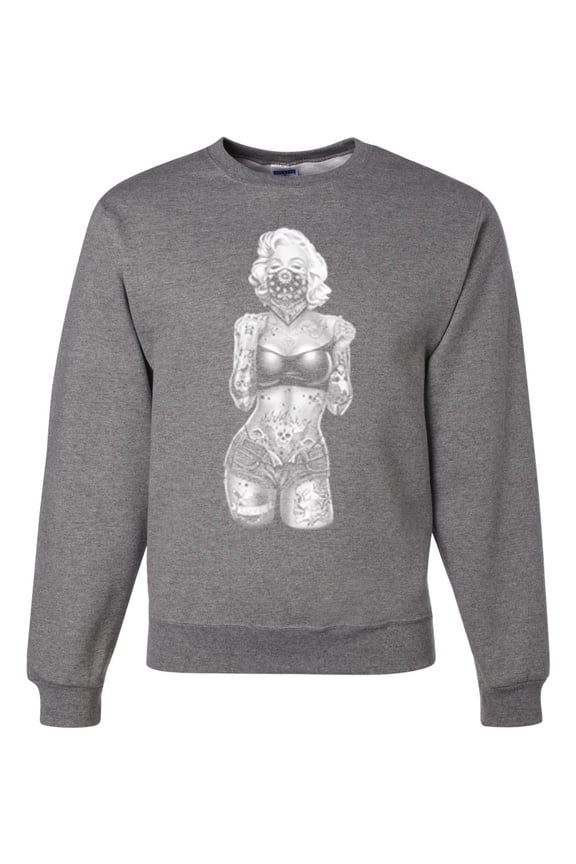 Marilyn Monroe Bandana Tattoo Pop Culture Unisex Crewneck Graphic Sweatshirt, Heather Grey, X-Large