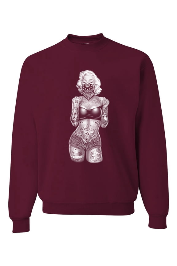 Marilyn Monroe Bandana Tattoo Pop Culture Unisex Crewneck Graphic Sweatshirt, Maroon, 2XL