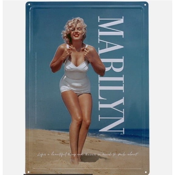 Marilyn Monroe Beach Bathing Suit Embossed Metal Tin Sign - 16.75" x 12"