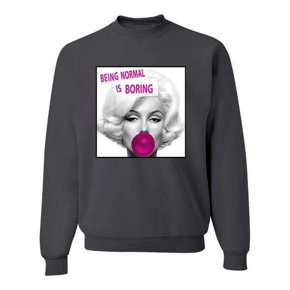 Marilyn Monroe Being Normal is Boring | Mens Famous People Crewneck Graphic Sweatshirt, Charcoal, 2XL
