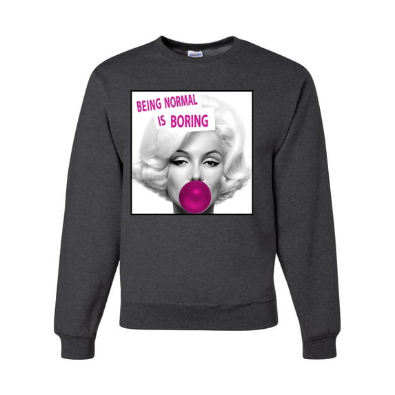 Marilyn Monroe Being Normal is Boring | Mens Famous People Crewneck Graphic Sweatshirt, Heather Black, Small